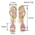 Gold Tone Pink Marquise Twist Teardrop Drop Earrings view 4
