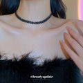 Rhinestone Zigzag Bracelet And Choker Necklaces Silver Black view 1