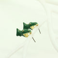 Green Crocodile Figural Stud Earrings with Gold Tone Mouth Detail view 2