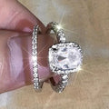 Silver Tone Cushion Halo Crystal Two Piece Ring Set view 2