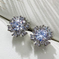 Round Clear Solitaire Floral Halo Stud Earrings In Silver Tone view 3