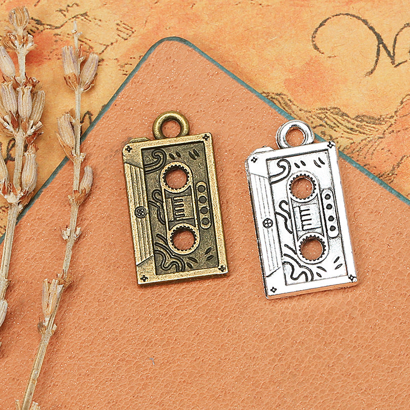 Alloy Cassette Tape Charm Pendant 23x12mm