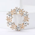 Rhinestone Leaf Wreath Circle Brooch Gold or Silver Tone view 2
