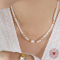 White Glass Bead Freshwater Pearl Center Necklace Gold view 3