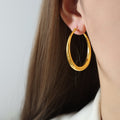 Thick Polished Large Metal Hoop Earrings Gold Or Steel Tone view 4