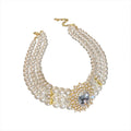 Gold Three Row Pearl Crystal Rhinestone Center Choker Necklace view 5