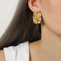 Wrinkled Square Polished Metal Stud Earrings Gold Steel view 2