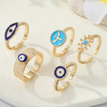 Gold Tone Enamel Evil Eye Adjustable Open Rings in Seven Designs view 1