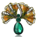 Ginkgo Leaf Glass Drop Brooch Green or Amber Teardrop Pin view 1