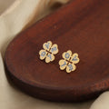 Gold Clover LOVE Letter Stud Earrings Crystal Accent Design view 3