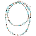 Turquoise Blue Beaded Long Necklace Oval Stone Accents view 5