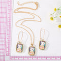 Gold Tone Painted Cat Portrait Necklace and Earring Options view 4