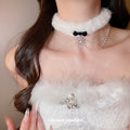 White Velvet Choker Necklaces with Bow and Snowflake Charms view 2