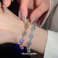 Gold Silver Cushion Halo Cubic Zirconia Tennis Bracelets view 2