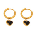 Gold Hoop Earrings Black Agate Heart Charm Dangles view 5