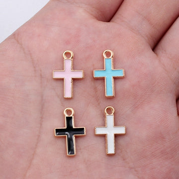 Gold Tone Enamel Cross Charms in Four Colors for Jewelry