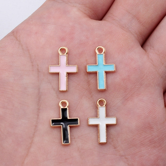 Gold Tone Enamel Cross Charms in Four Colors for Jewelry