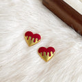 Red Gold-Tone Geometric Heart Enamel Earring Styles view 12