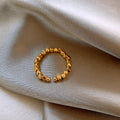 Gold Tone Faceted Nugget Bead Adjustable Open Band Ring view 6