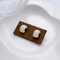 White Yarn Wrapped Arc Stud Earrings Gold Wire Stripes view 6