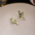 Gold Snake Green Leaf Crystal Look Long Stud Earrings view 3