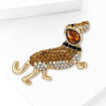 Brown Crystal Dachshund Brooch With Gold Tone Legs and Curved Tail view 3