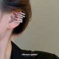 Layered Pearl Ear Cuff with Five Curved Rows With Polished Metal Details view 4