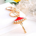 Gold Ballerina Rhinestone Tutu Keychain Metal Charm view 3