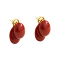 Burgundy Enamel Look Gold Tone Mixed Shape Stud Earrings view 5