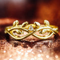 Gold Vine Leaf Infinity Ring Clear Center Stone Sizes 6-10 view 2