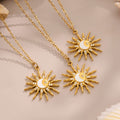 Stainless Steel Ocean Charm Necklace Sunburst Pendant Gold Steel view 4