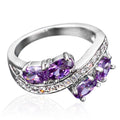 Purple Oval Solitaire Crisscross Ring In Polished Silver Tone view 4