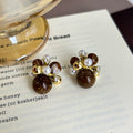 Brown Round Pearl Look Mixed Cluster Stud Earrings view 3