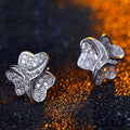 Silver Tone Crystal Clover Stud Earrings with Layered Petals view 3