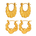 Twisted Link Ribbed Hoop Earrings Gold and Steel Tones view 5