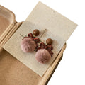 Bow and Faux Fur Pom Pom Stud Earrings in Dusty Brown and Red view 5
