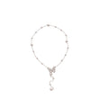Silver Tone Butterfly Necklace with Pearl Look Stations and Drop view 5