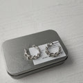 Silver Tone Curb Chain Link Open Hoop Stud Earrings view 4