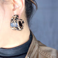 Black White Red and Leopard Fabric Wrapped Wide C Hoop Earrings view 2