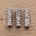 Antique Silver Floral Textured Cylinder Tube Spacer Bead view 2