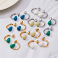 Metal C-Frame Enamel Teardrop Earrings Gold Steel Tone view 3