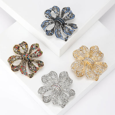 looped crystal flower brooch shown from the front