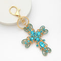 Rhinestone Filigree Cross Keychain Gold Tone Crystal Charm view 2