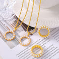 Pearl Circle Pendant Necklace And Bead Band Rings Gold Steel view 4