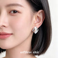 Silver Irregular Wrinkled Square White Enamel Stud Earrings view 2