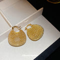 Gold Tone Woven Mesh Oval Hoop Statement Drop Earrings view 4