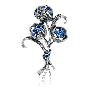 Rose Crystal Two Designs Metal Brooch Pin 4.4 x 6.4 cm