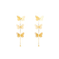 Triple Butterfly Extra Long Stud Earrings in Gold and Silver view 5