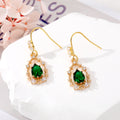 Gold Tone Crystal Teardrop Hook Earrings in Green Red and Clear view 2