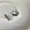 Silver Tone Half Pave Clear Stone Huggie Hoop Earrings For Women view 4